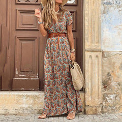 V-Ausschnitt Kurzarm Paisley Print Bohemian Maxikleid in 2 Farben S-3XL