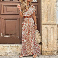 V-Ausschnitt Kurzarm Paisley Print Bohemian Maxikleid in 2 Farben S-3XL