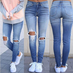 Jean slim à pompons déchirés S-3XL