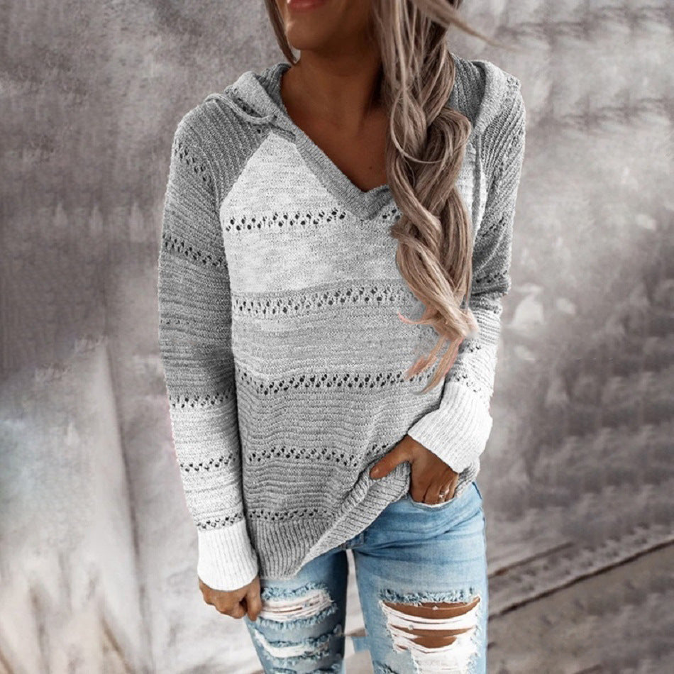 Gestreifter Langarm-Kapuzenpullover in 11 Farben S-5XL