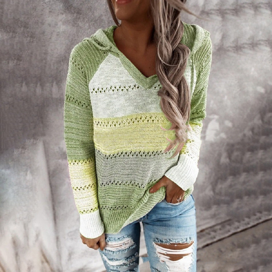 Gestreifter Langarm-Kapuzenpullover in 11 Farben S-5XL