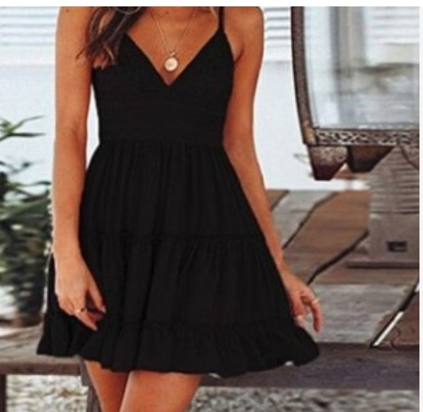 V-Neck Backless Summer Dress with Spaghetti Straps in 6 Colors S-XL