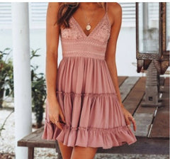 V-Neck Backless Summer Dress with Spaghetti Straps in 6 Colors S-XL
