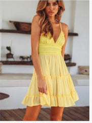 V-Neck Backless Summer Dress with Spaghetti Straps in 6 Colors S-XL