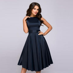 Sleeveless Mid-Length Prom Evening Swing Dress S-2XL