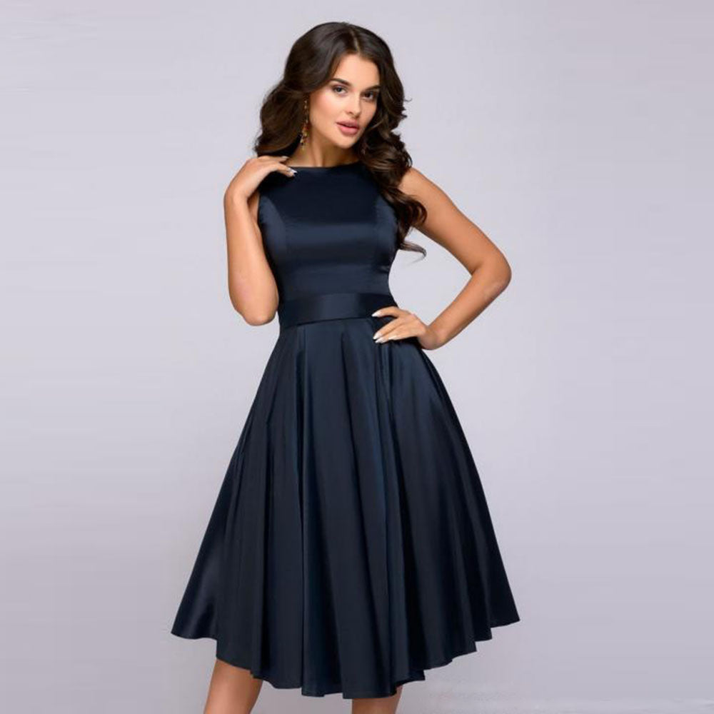 Sleeveless Mid-Length Prom Evening Swing Dress S-2XL