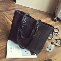 Large Solid Color Shoulder Bag Tote with Tassels