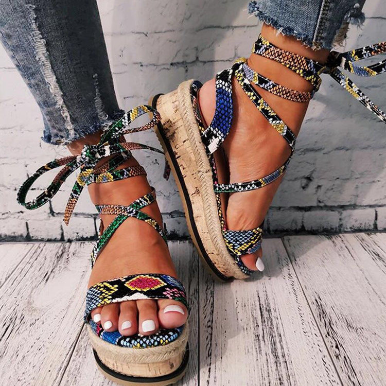 Printed Wrap Roman Sandals in 6 Colors