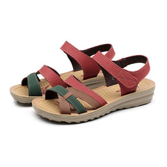 Soft Leather Flat Colorblock Sandals