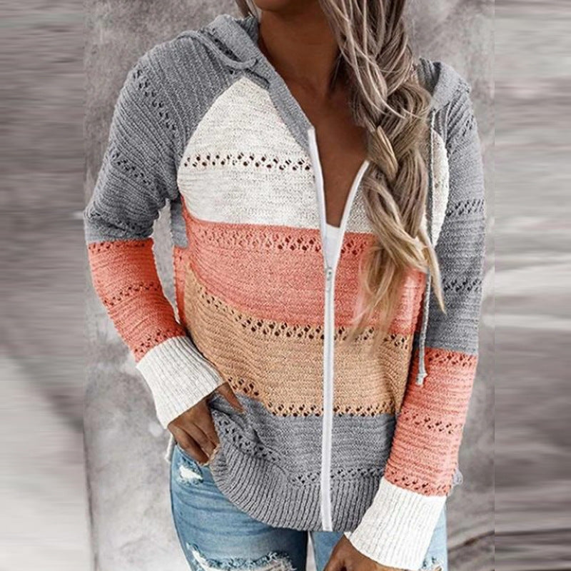 Gestreifter Langarm-Kapuzenpullover in 11 Farben S-5XL