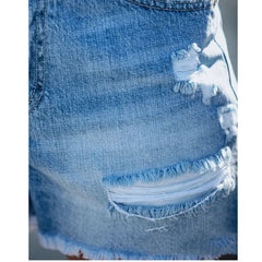 Short en jean déchiré avec ourlet brut S-3XL