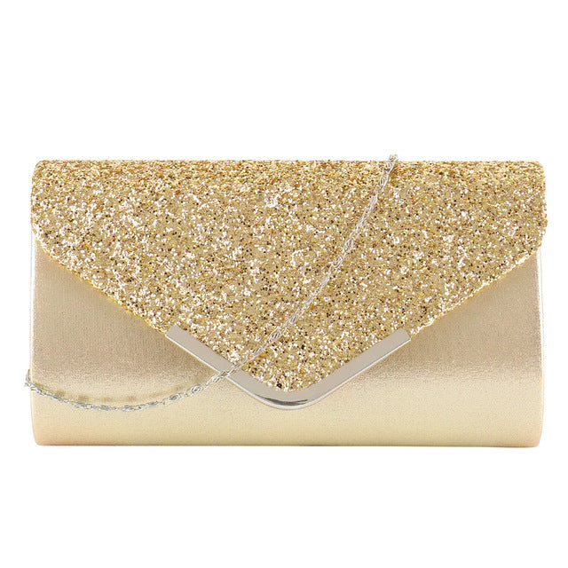 Satin and Crystal Clutch with Chain Shoulder Strap