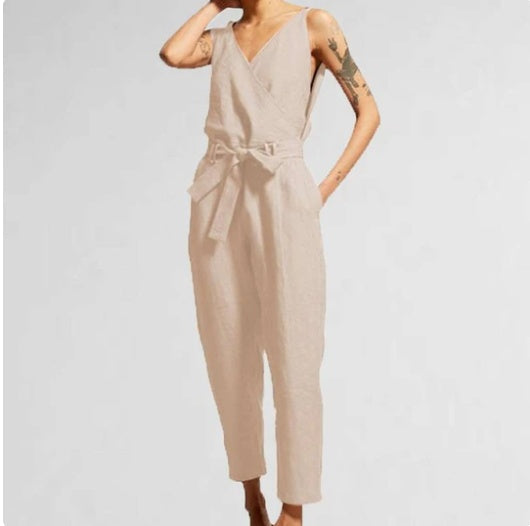 V-Neck Sleeveless Cropped Jumpsuit with Pockets