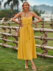 Ärmelloses Maxikleid mit Spaghettiträgern und Taillenband in 3 Farben S-XL