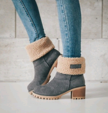 Thick Heel Fleece Lined Suede Snow Boots in 5 Colors