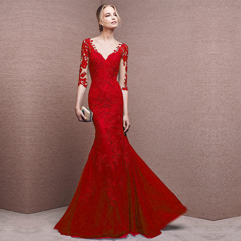 Lace V-Neck Mermaid Dress in 3 Colors S-XXL
