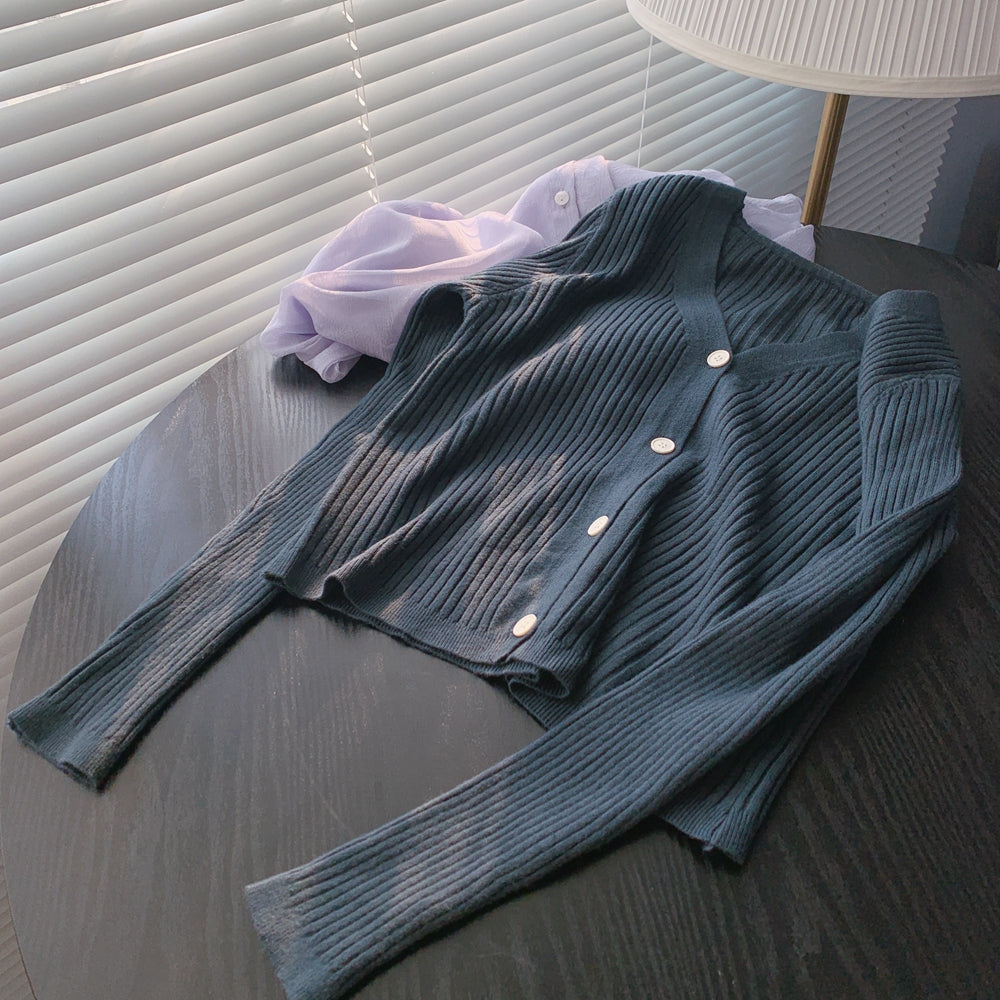 Knit Cardigan with Buttons and Long Sleeves in 12 Colors S-L