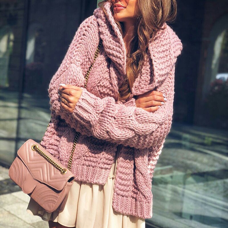 Hooded Twist Knit Cardigan Jacket in 5 Colors S-XL