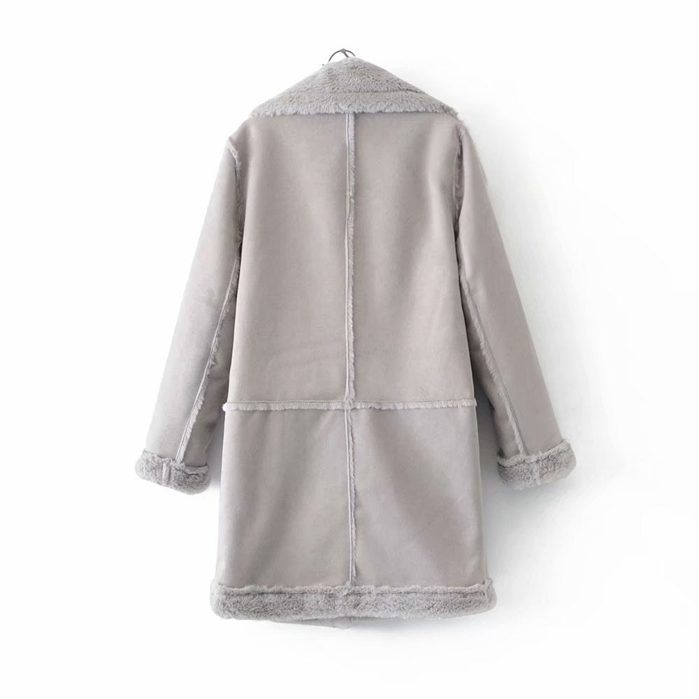 Suede Mid-Length Coat with Warm Lambswool Lining