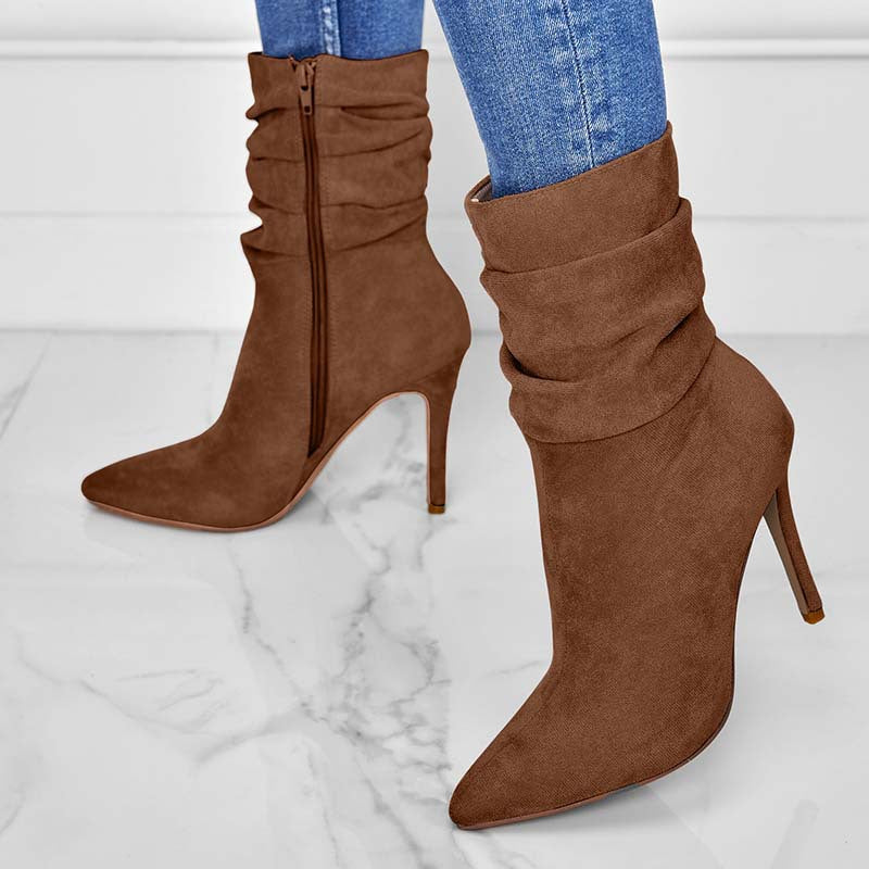 Pointed Toe Stiletto Ankle Boots with Side Zipper in 3 Colors