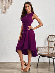 Sleeveless A-Line Midi Dress with Pleated High Waist