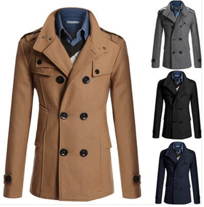 Men's Double Breasted Woolen Coat in 5 Colors M-4XL