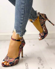 High Heel Patterned Stilettos with Ankle Strap