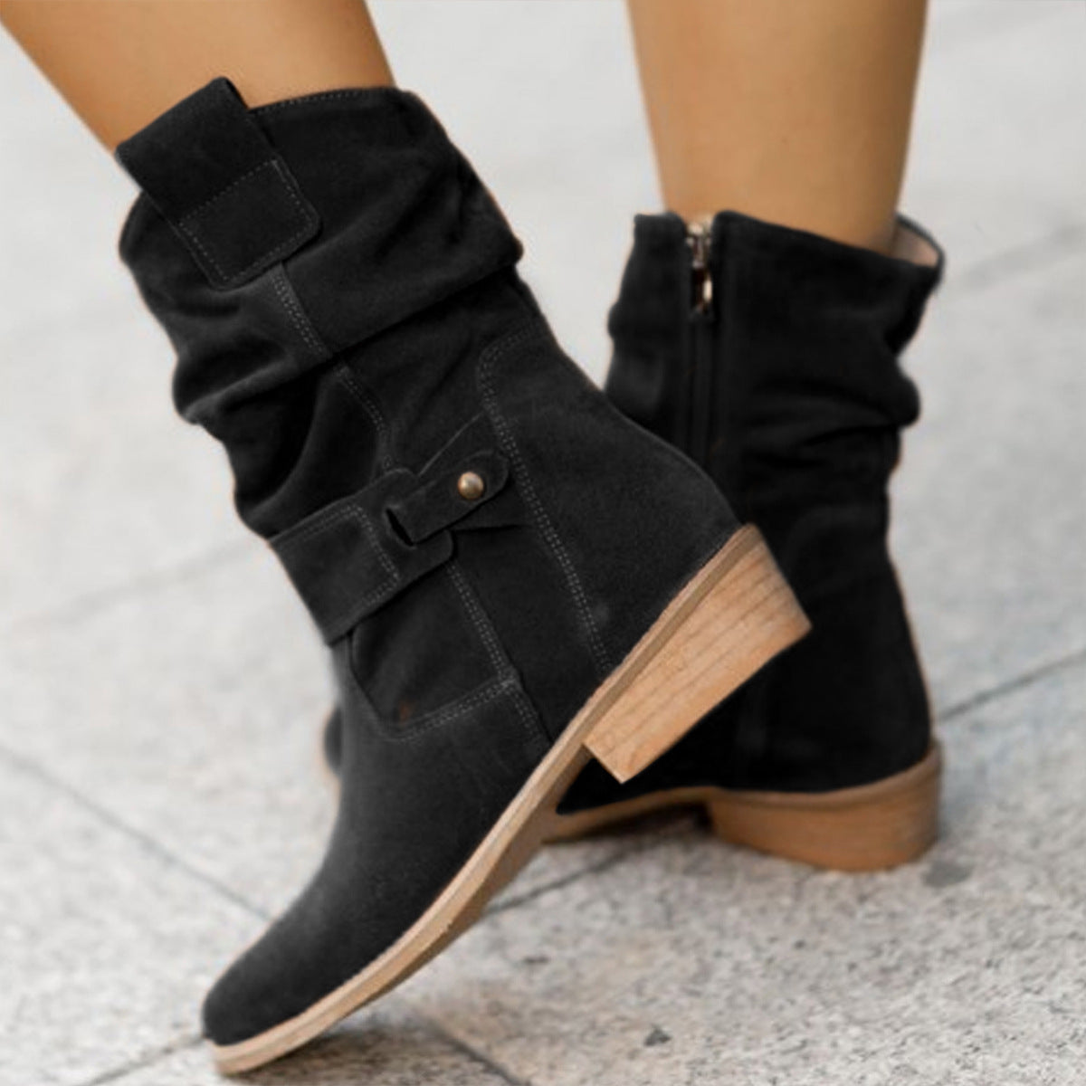 Low Heel Suede Short Boots in 5 Colors