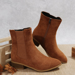 Suede Pointed Toe Low Heel Ankle Boots