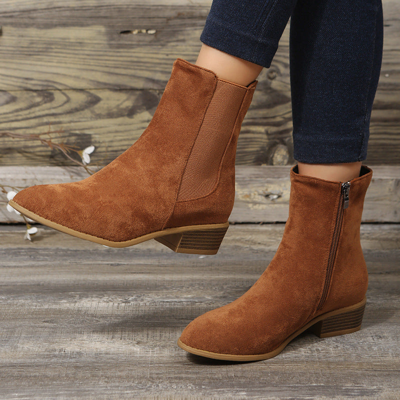 Suede Pointed Toe Low Heel Ankle Boots