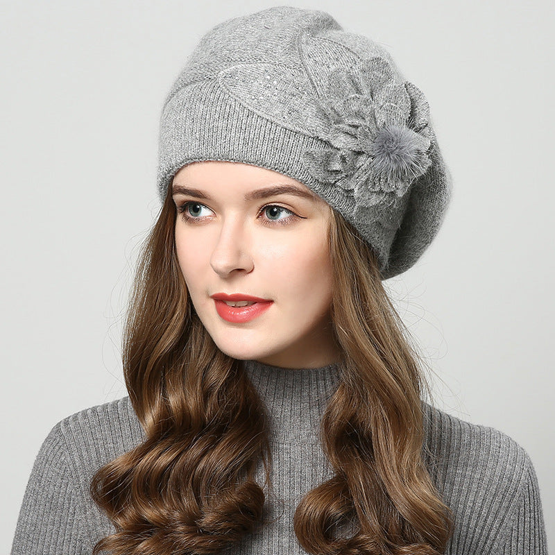 Woolen Slouch Toque with Flower Decal