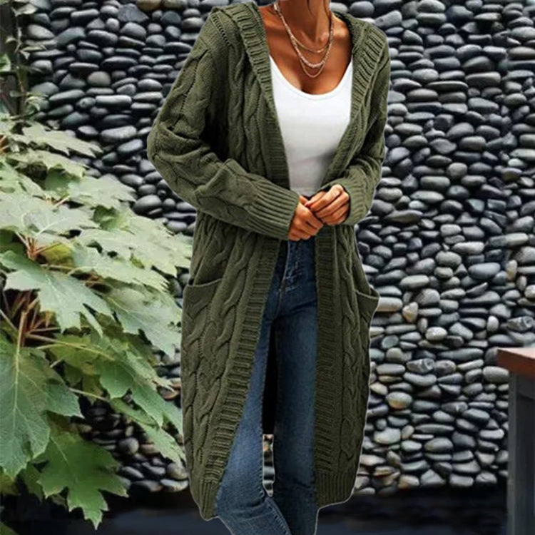 Mid-Length Knit Cardigan Sweater with Pockets in 4 Colors S-XL