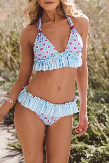 Halter Neck Low Waist Ruffled Bikini