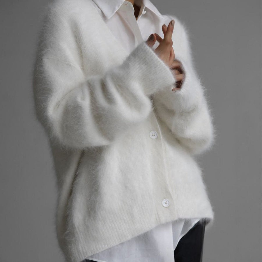V-Neck Button-Up Fuzzy Cardigan