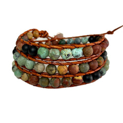 Bohemian Multi-Layer Leather Bracelet with Agate Gemstones