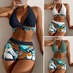 Two Piece Tropical Print Boy Shorts Swimsuit in 6 Colors S-3XL