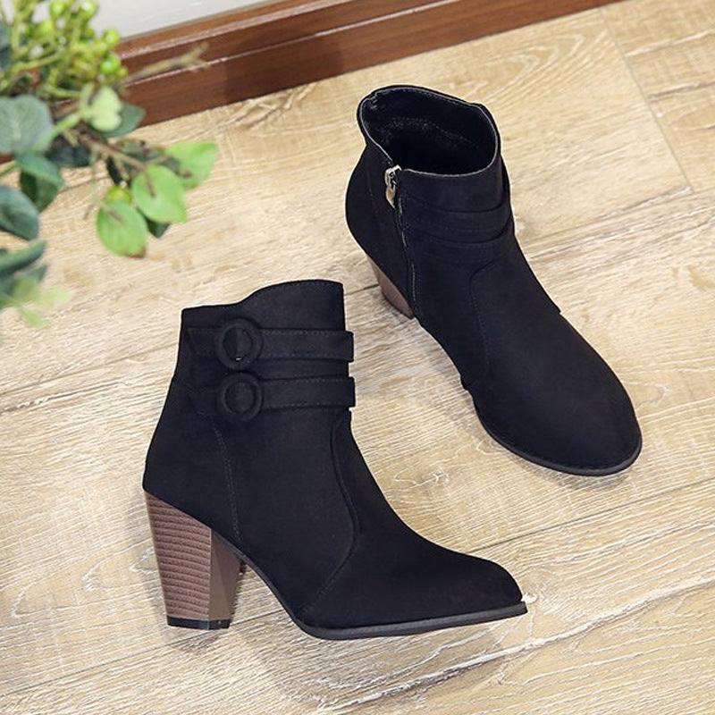 Suede Pointed Toe Thick Heel Ankle Boots