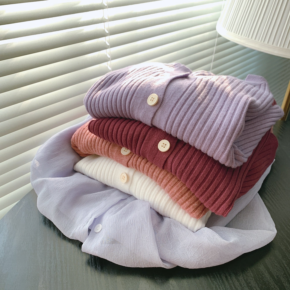 Knit Cardigan with Buttons and Long Sleeves in 12 Colors S-L