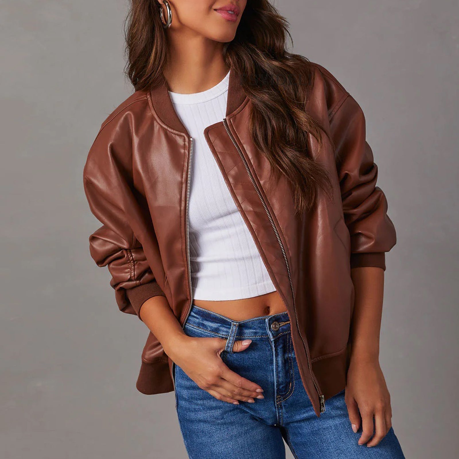 Long Sleeve PU Leather Jacket in 3 Colors S-XL