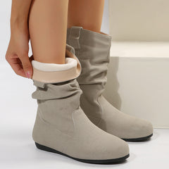 Suede Low Heel Fleece-Lined Slouch Boots