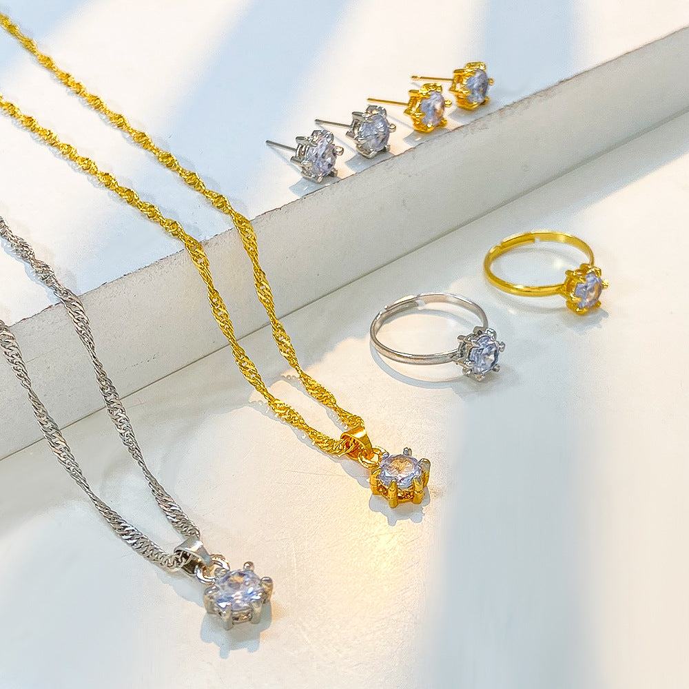 Ensemble trois pièces : collier, boucles d'oreilles et bague en oxyde de zirconium