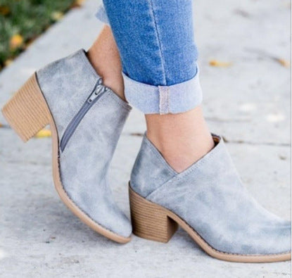 Thick Mid Heel Ankle Boots with Pointed Toe