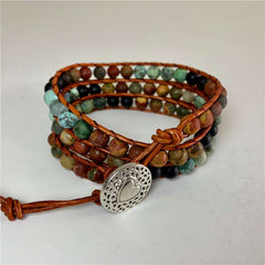 Bohemian Multi-Layer Leather Bracelet with Agate Gemstones
