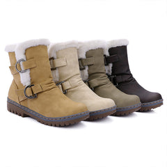 Short Plush Snow Boots with Buckle in 4 Colors
