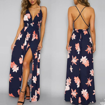 V-Neck Halter Maxi Dress with Open Back in 12 Colors S-XXL