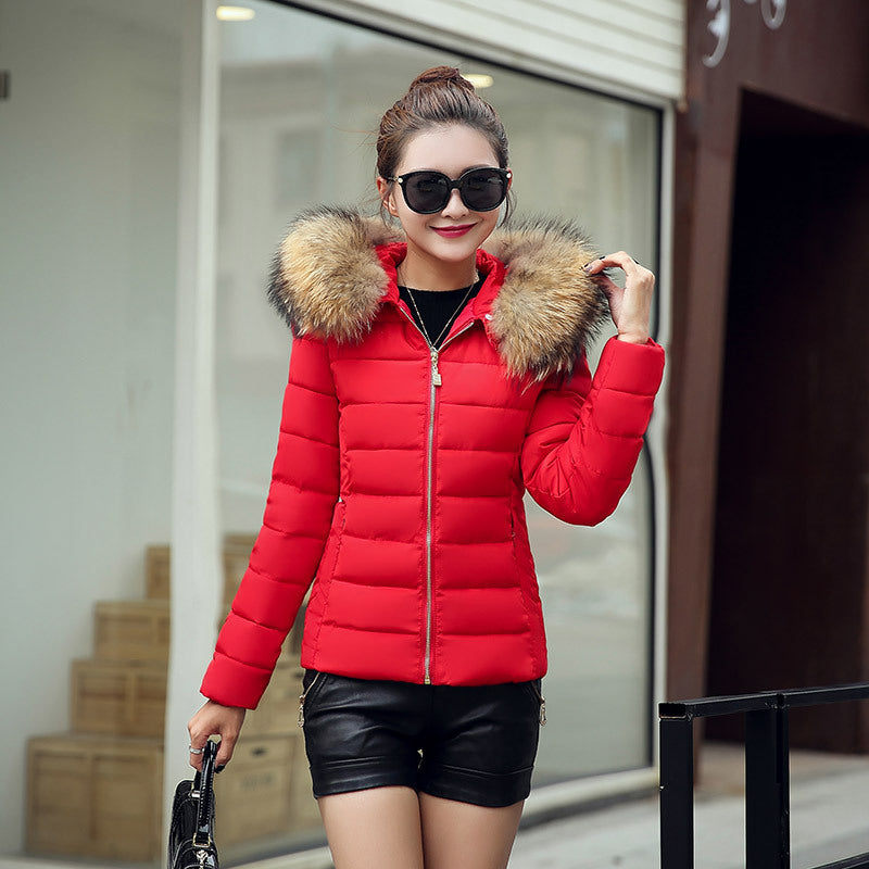 Quilted Down Jacket with Fur-Lined Hood in 4 Colors M-4XL