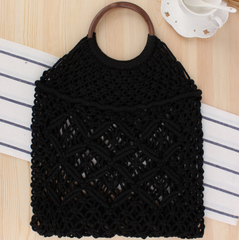 Macrame  Handbag with Wooden Ring Handle