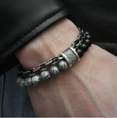 Stainless Steel Bracelet with Natural Stones