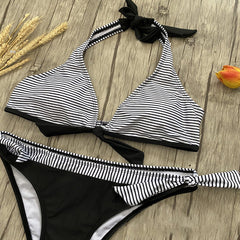 Padded Halter Neck Bikini with Low Waist Bottoms