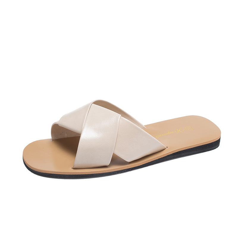 Cross Strap Flat Heel Slip On Sandals